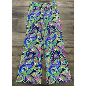 Jude Connally Pants Wide Leg Pull On Stretch Pink Blue Green XS